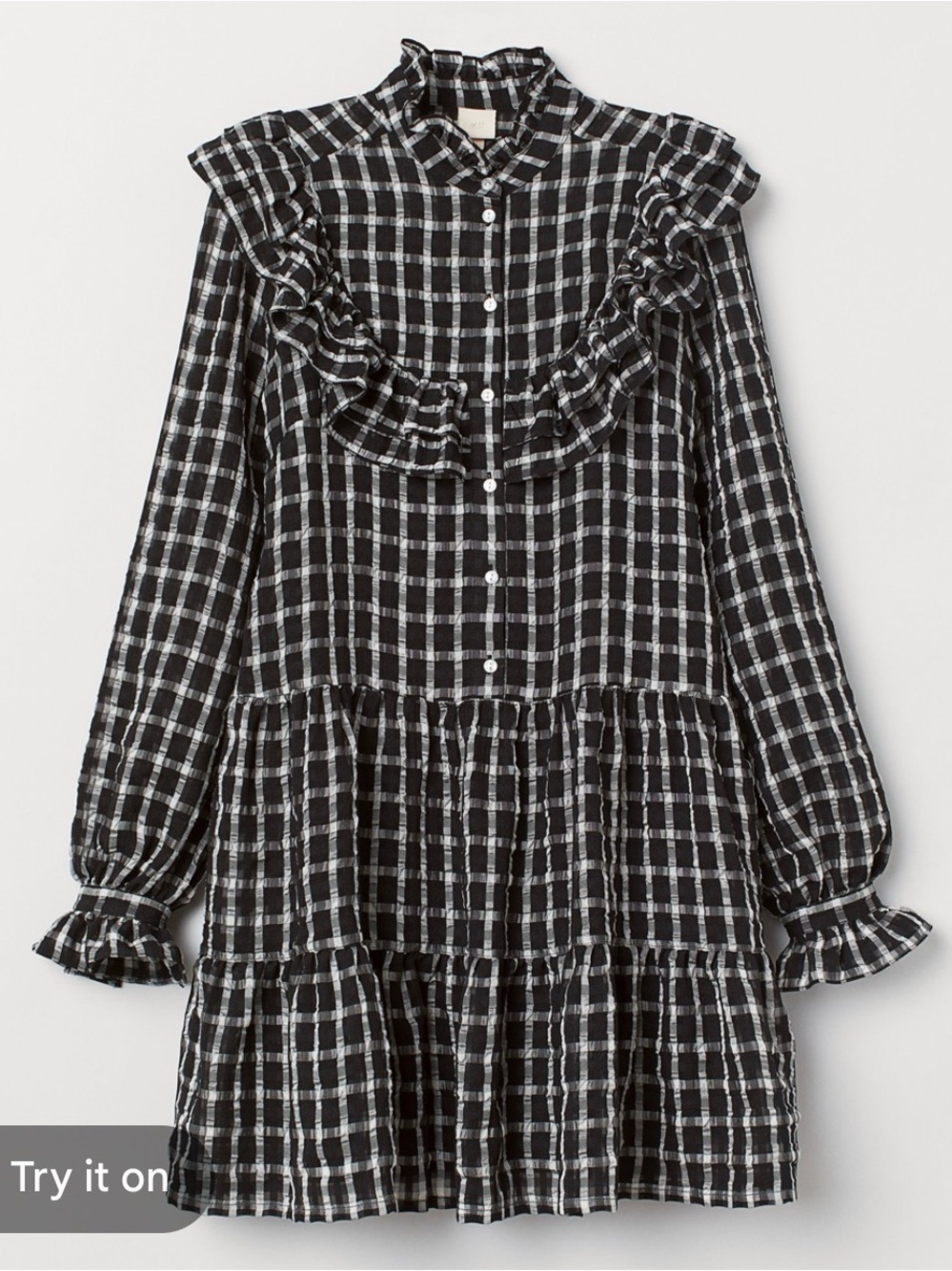 H&M Black & White Check Ruffle Tier Dress